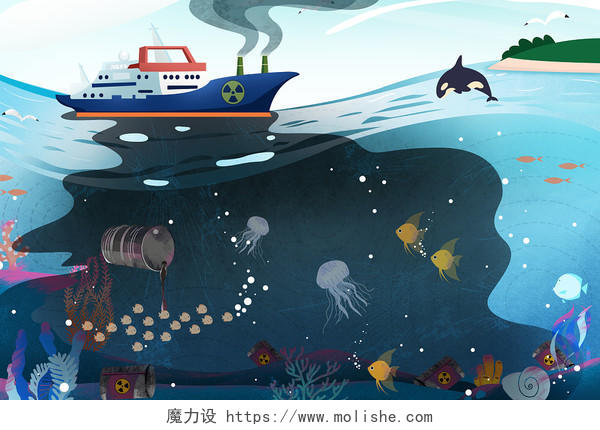 核污水废水海洋污染插画JPG保护地球保护环境